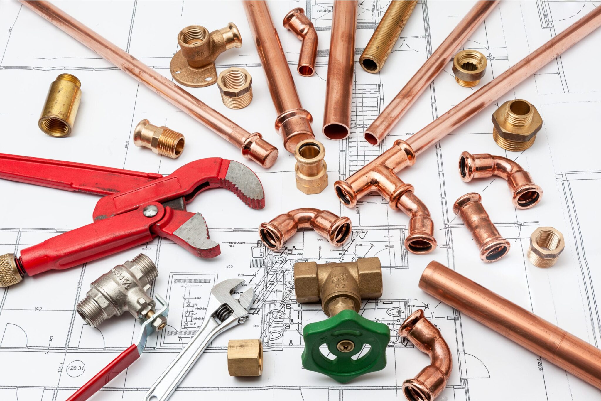 Copper pipes, fittings, valves, and plumbing tools in Prescott Valley