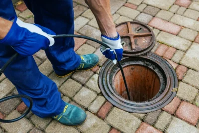 Plumber cleaning an outdoor sewer drain in Prescott Valley